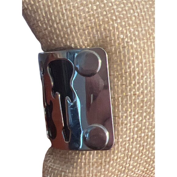 Silver Tone Black Acrylic Cuff Bracelet Cutout Guitar Rock & Roll Unisex 6" - Picture 3 of 5